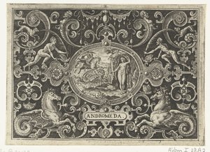 Cartouche: Perseo libera a Andrómeda ANDROMEDA (título sobre objeto) de Abraham de Bruyn