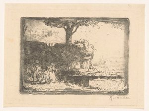 Paisaje con tres figuras de Abraham de Miranda (signed by artist)