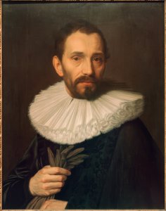 Retrato de un hombre, sosteniendo guantes, ligeramente hacia la izquierda de Abraham de Vries