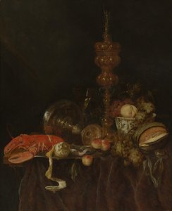 Naturaleza muerta con langosta y fruta de Abraham van Beyeren