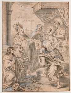 María con el niño en el trono adorado por tres santos de Abraham van Diepenbeeck