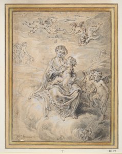 Virgen y niña en el cielo, con Putti