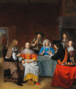 Interior con una sociedad elegante jugando a las cartas, 1660s de Abraham van Dijck