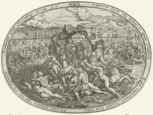 Neptuno con Nereidas y Tritones: El Elemento Agua Aqua (título sobre el objeto) Los cuatro elementos (título de la serie) de Abraham van den Hecken