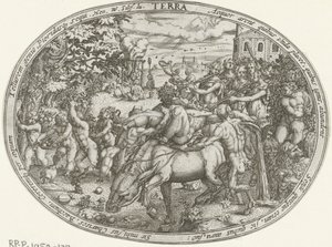 Procesión Triunfal de Baco y Sileno: El Elemento Tierra Terra (título sobre el objeto) Los cuatro elementos (título de la serie) de Abraham van den Hecken