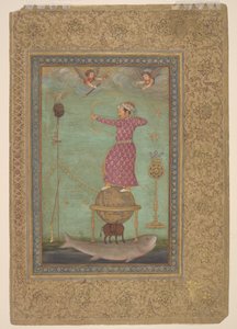 Jahangir disparando a la cabeza de Malik Ambar, principios del siglo XVII (acuarela opaca, tinta y oro sobre papel)