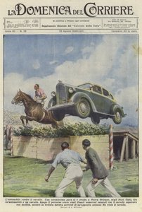 Un coche y un caballo saltan un obstáculo en un hipódromo en Nueva Orleans