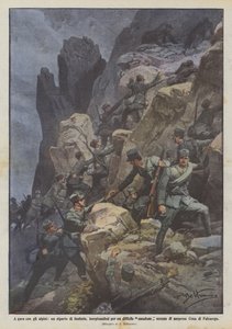 En competencia con los alpinos, una unidad de infantería, escalando un difícil barranco ocupa de Achille Beltrame