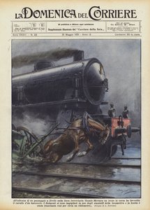 A la altura de un paso a nivel en la línea ferroviaria Casale-Mortara un tren en marcha de Achille Beltrame