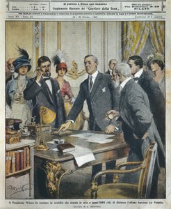 El presidente estadounidense Woodrow Wilson detona telegráficamente la última barrera del Canal de Panamá a 6000 kilómetros de distancia de Achille Beltrame