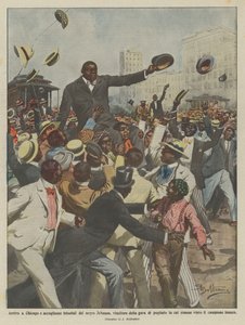 Llegada a Chicago y recibimiento triunfal del negro Johnson, ganador de la pelea de boxeo de Achille Beltrame