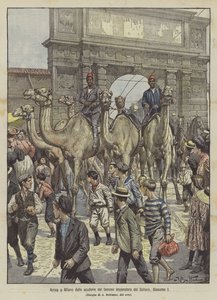 Llegada a Milán de las caballerizas del famoso emperador del Sahara, Giacomo I de Achille Beltrame