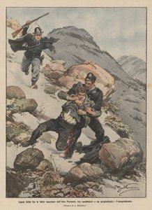 Dura lucha en las laderas montañosas del Alto Piamonte entre carabineros y un delincuente, la persecución de Achille Beltrame