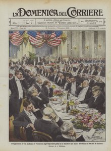 Actitudes de la vida moderna, el Presidente de los Estados Unidos habla en un banquete por medio del