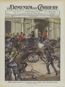 Atentado a tiros contra los Soberanos dirigidos en coche al Panteón, en Roma, la mañana del 14 de marzo de Achille Beltrame