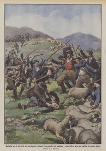 Batalla por los usos civiles en las Marcas, habitantes de un pueblo que asaltan a los pastores