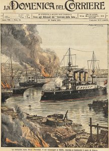 Acorazado Potemkin bombardeando Odessa, ilustración de Achille Beltrame de Achille Beltrame