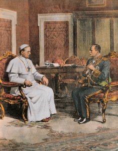 Benito Mussolini en reunión con el Papa Pío XI el 11 de febrero de Achille Beltrame
