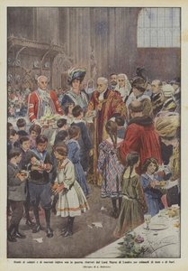 Niños de soldados y marineros ingleses ahora en guerra, recibidos por el Lord Mayor de Londres para