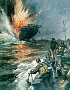 Buque mercante británico hundido por MAS italiano en el Mediterráneo, 3 de agosto de Achille Beltrame