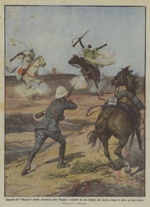 Caporal de Piacenza caballos, perdido más allá de Bengasi, atacado por dos beduinos que mata