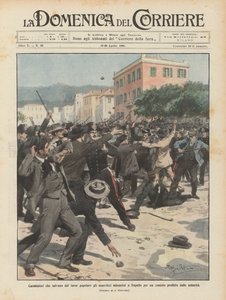 Carabineros que salvan del furor popular a los anarquistas reunidos en Rapallo para un mitin prohibido por las autoridades de Achille Beltrame