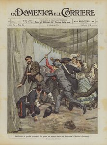 Carabineros y guardias rurales enfrentándose a los gitanos dentro de una barraca en Mortizza (Piacenza) de Achille Beltrame