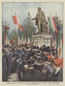 Ceremonia inaugural del monumento al patriota G. Candiani en la Casa de los Veteranos, en Turate, fundada por él de Achille Beltrame