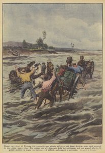 Cinco carreteros de Tortona, que recogían grava en el lecho del río Scrivia...