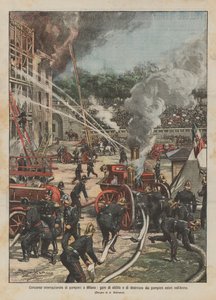 Concurso internacional de bomberos en Milán, competencias de habilidad y destreza de los bomberos extranjeros en la Arena