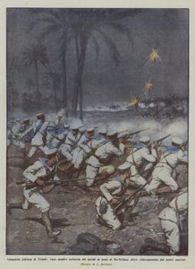 Conquista italiana de Trípoli, vano asalto nocturno de los turcos a los pozos de Bu-Meliana defendidos