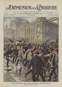 Contra los estudiantes italianos en Viena, una lucha de estudiantes italianos y alemanes frente a la Universidad de Achille Beltrame
