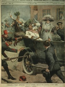 Ilustración de portada del asesinato del archiduque Francisco Fernando de Austria, heredero del trono austrohúngaro, Sarajevo de Achille Beltrame