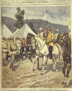 Ilustración de portada de la rendición del General Cronje ante el Mariscal Roberts durante las Guerras Anglo-Zulú y Anglo-Bóer de 1850-1902