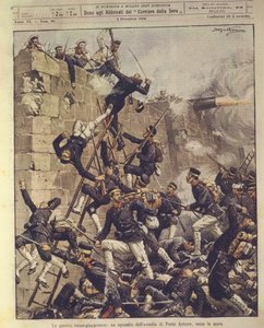 Ilustración de portada del asedio de Port Arthur en China durante la Guerra Ruso-Japonesa de 1904-1905