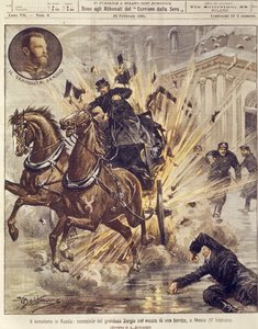 Ilustración de portada del asesinato del Gran Duque Sergei Alexandrovich Romanov por una bomba terrorista en Moscú, Rusia de Achille Beltrame