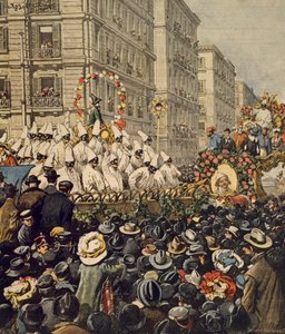 Multitudes durante el carnaval en Nápoles, por Achille Beltrame, ilustración, de La Domenica del Corriere, 31 de enero de 1904 de Achille Beltrame