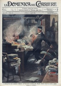 Murió en su laboratorio en Nápoles por Giuseppe Mercalli (1850-1914), sismólogo y vulcanólogo italiano. Ilustración de Achille Beltrame para “La domenica del corriere”. 1914. de Achille Beltrame