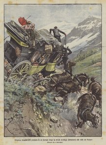 Diligencia suiza que cae en un barranco a lo largo del camino de Briga (Sempione) al valle del Ródano de Achille Beltrame