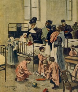 Distribución de regalos de Navidad a niños pobres en el hospital, ilustración de Achille Beltrame, de La Domenica del Corriere, 23 de noviembre de 1900 de Achille Beltrame