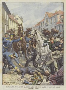 Dramática fuga de caballos de un escuadrón de dragones en las calles de los barrios populares de Metz (Lorena)