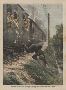 Dramática fuga de un tren entre Varsovia y San Petersburgo del ladrón del banco de Moscú de Achille Beltrame