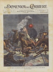 Dos trenes directos que atropellan y aplastan una manada de caballos a lo largo de la línea Roma-Pisa de Achille Beltrame