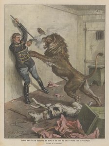 Feroz lucha entre un domador, un león y un perro en el circo Ciniselli, ahora en San Petersburgo