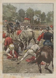 Fiestas características, una justa romana de vacas en el velódromo de las Cascine, en Florencia de Achille Beltrame