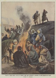 Fuegos en el campo enemigo, encendidos para calentarse, por los árabes comandados de centinela en los puestos avanzados más allá de Trípoli