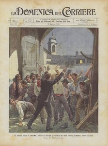 Las huelgas agrarias en Lombardía, asalto de campesinos al castillo de los duques Visconti de Modrone, cerca de Gallarate