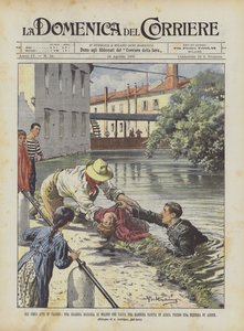 Los humildes actos de valor, un guardia de aduanas de Milán que salva a una niña caída en el agua de Achille Beltrame