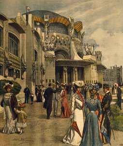 Gran inauguración de la Primera Exposición Internacional de Artes Decorativas Modernas en Turín, por Achille Beltrame, de La Domenica del Corriere, mayo de 1902 de Achille Beltrame