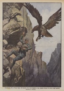 Guardabosques que en Varese Ligure asalta un nido de águilas y es sorprendido durante de Achille Beltrame